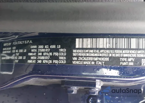 2021 Jeep Renegade Latitude 4X4 z USA, uszkodzony, nr VIN ZACNJDBB1MPN36266